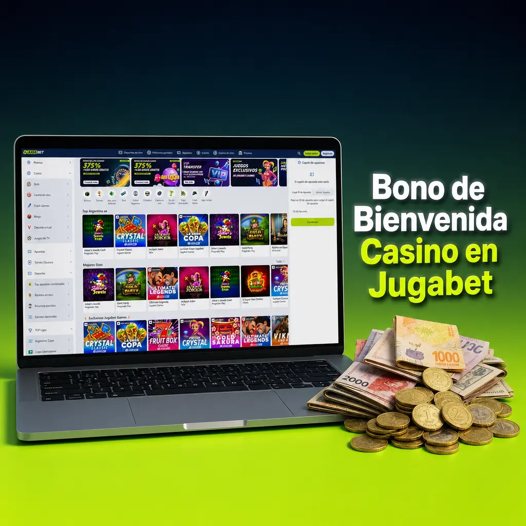 Bono de Bienvenida Casino Jugabet: 375% de recarga y hasta 450 giros gratis, tope ARS 300.000
