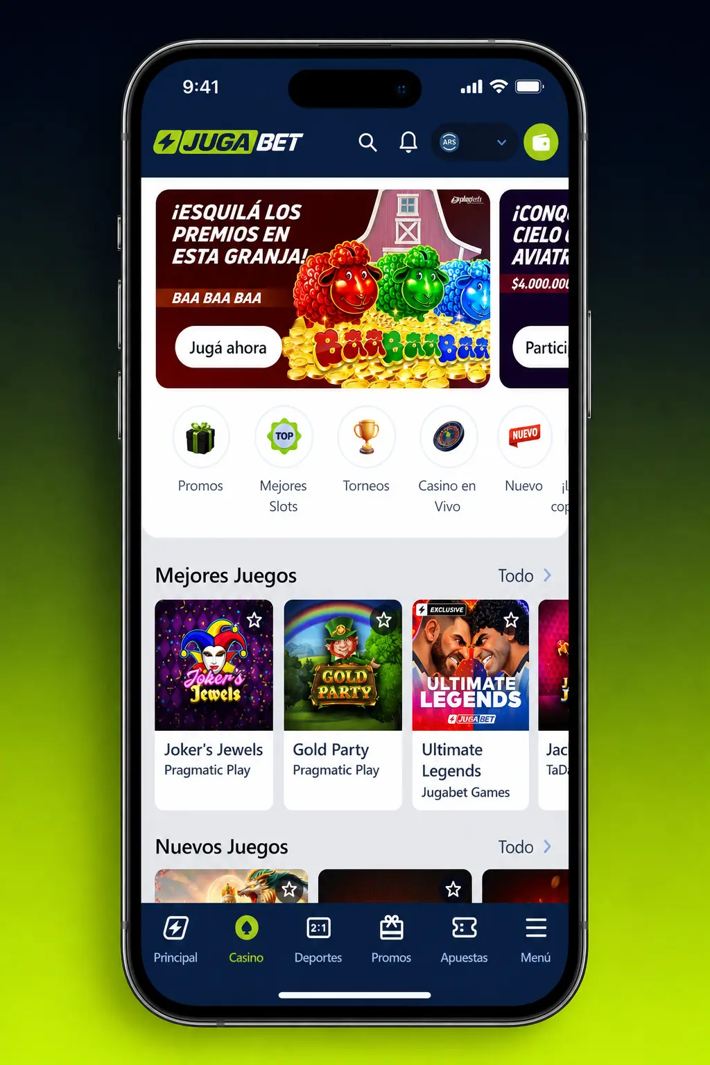 Pasos para ingresar, depositar, elegir tragamonedas y girar en Jugabet desde la plataforma o app.
