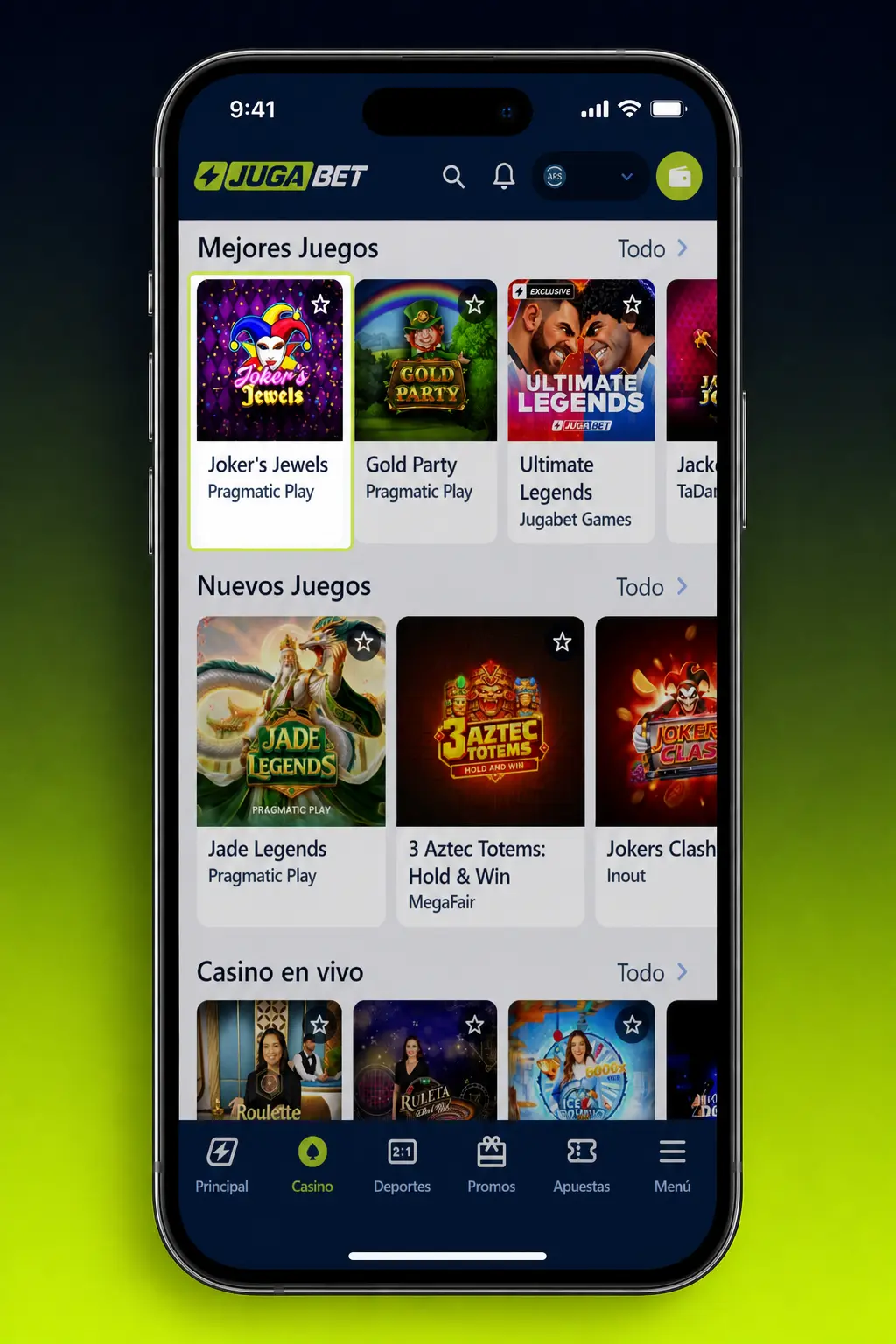 Pasos para ingresar, depositar y jugar tragamonedas en Jugabet desde la sección Slots.