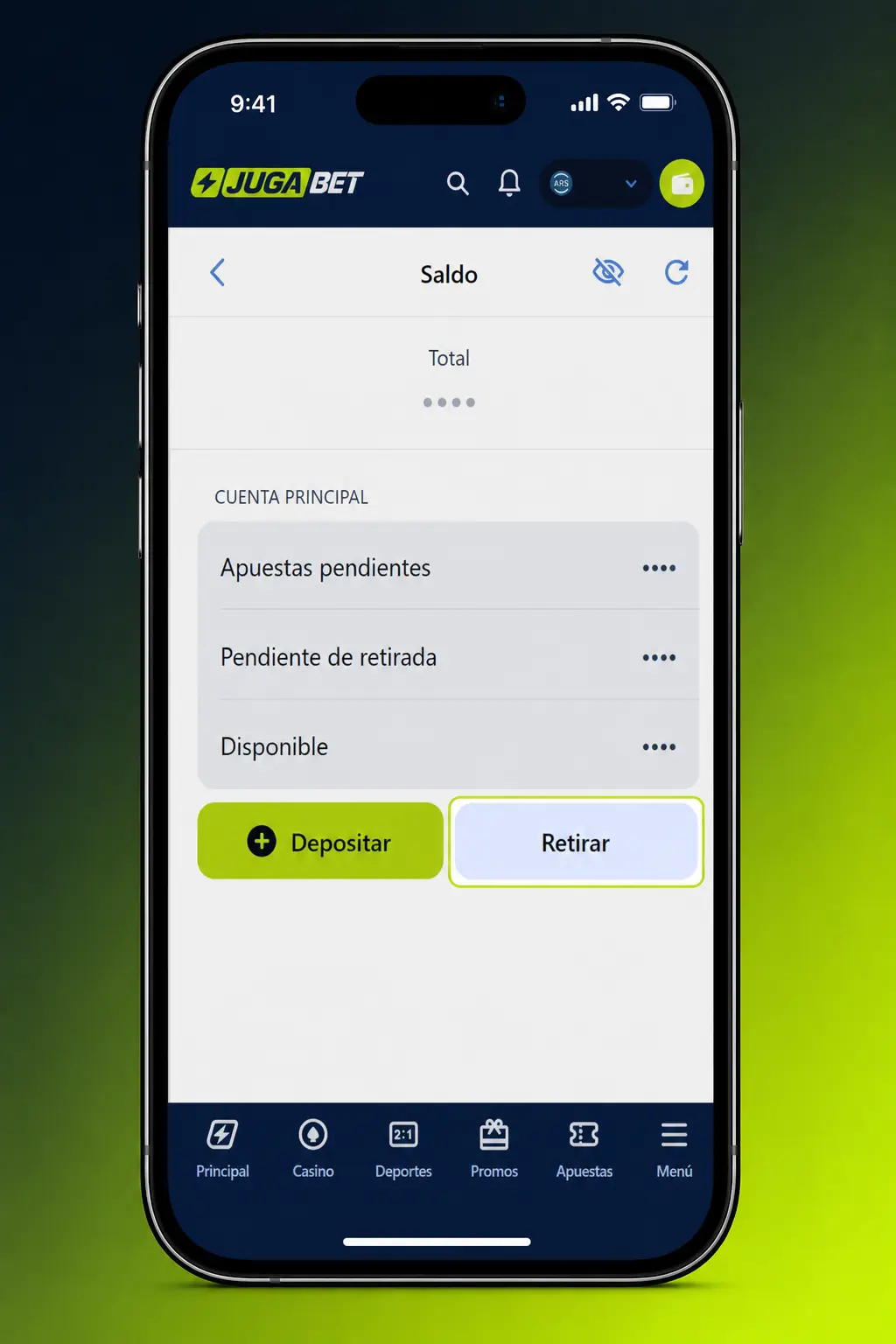 Pasos para retirar dinero de Jugabet: ingresá a Caja, elegí método de pago y confirmá el monto solicitado.